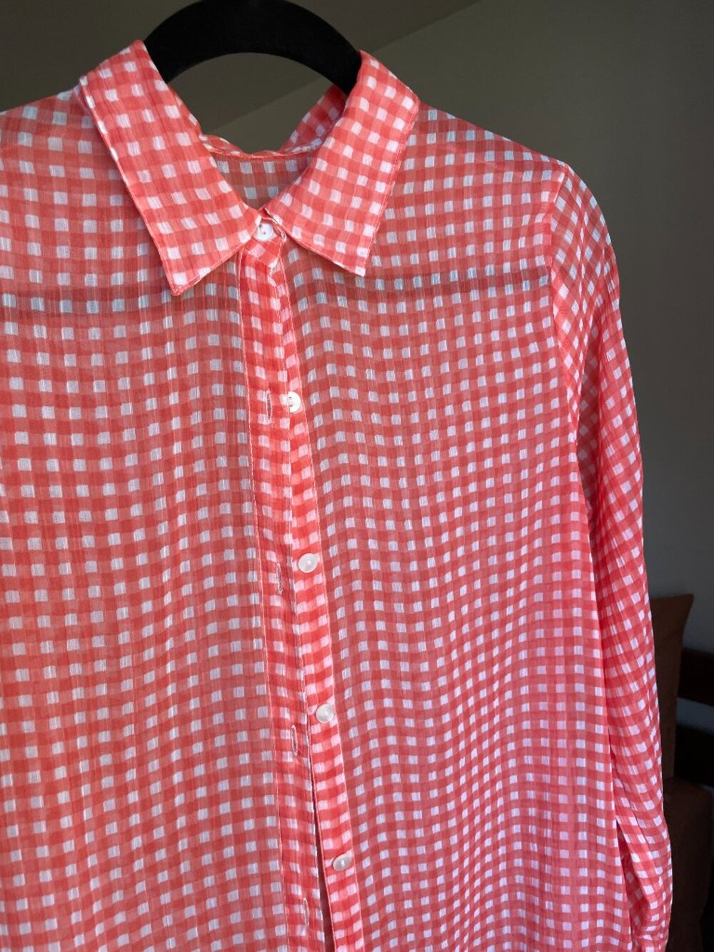 Silk Orange Tangerine Gingham Button-Up Shirt
